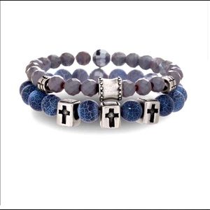 Stainless Steel Mens Duo Cross Bracelet 2 Pc Set NWT